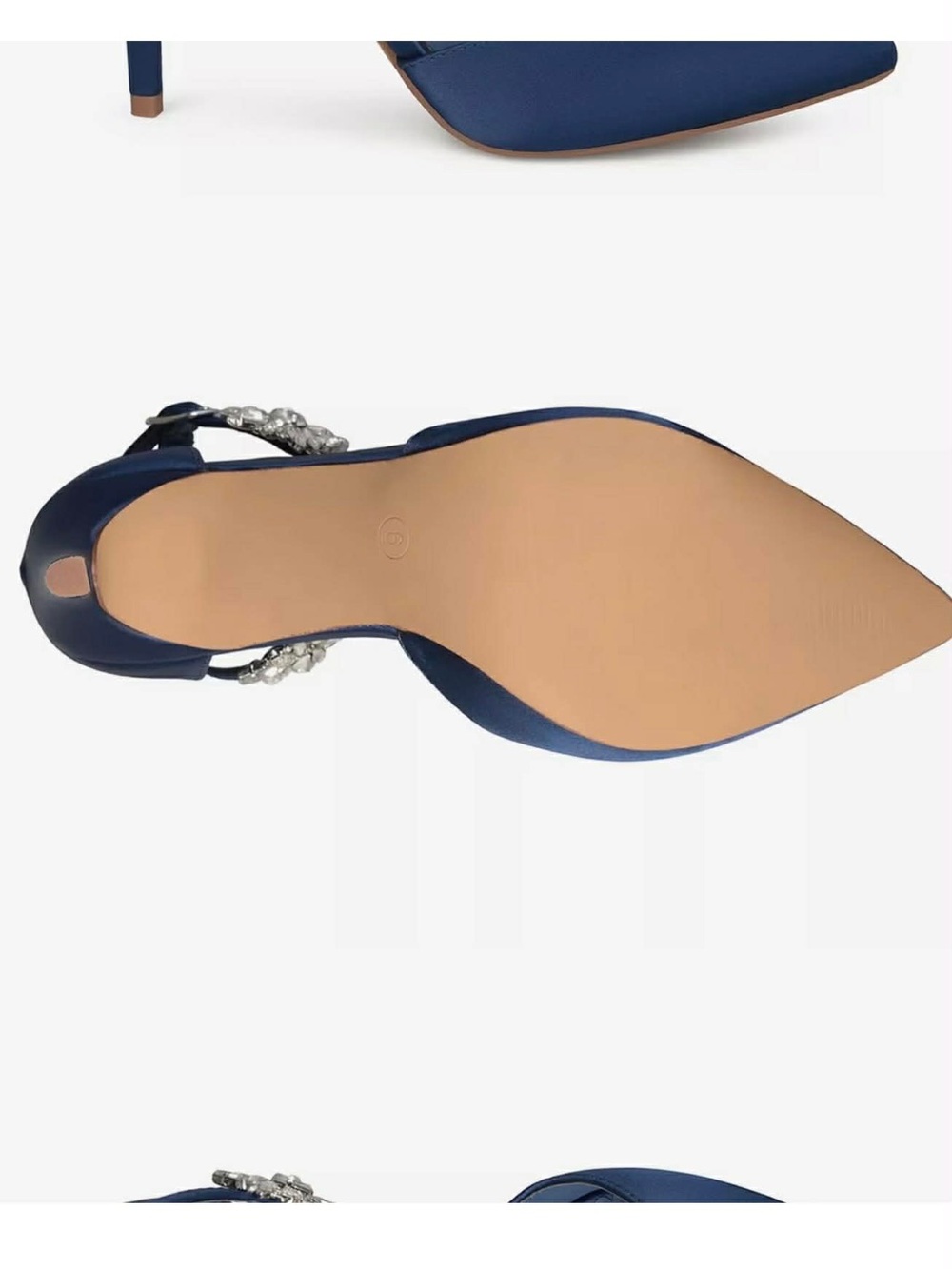 New, Navy Pointed-Toe Ankle-Strap Stiletto Heels with Crystal Accent - Picture 6 of 10